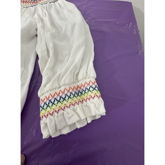 Harper Off Shoulder Top Smocking Rainbow Stitching Soft Girlie Size Medium - Picture 10 of 11